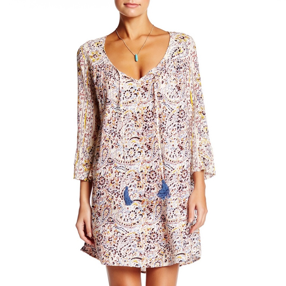 Billabong Take Me Away Printed Shift Dress with Tassels
